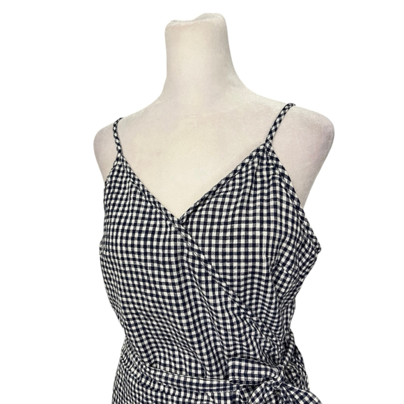 Aerie Navy Blue Gingham Wrap Strappy Summer Dress Size XL - Picture 4 of 8